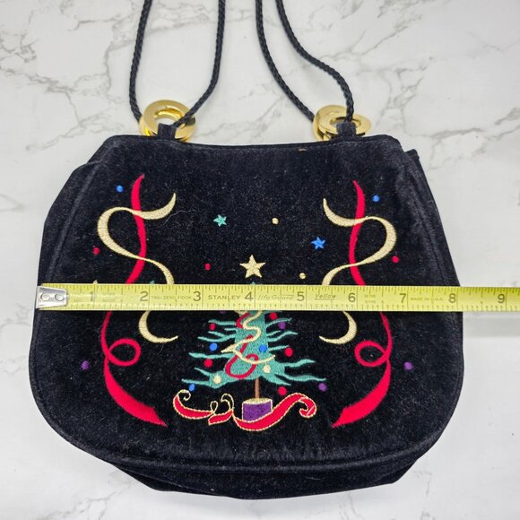 Bags By Marlo Women's Crossbody Holiday Tree Embroidered Black Velvet Small - Picture 8 of 10